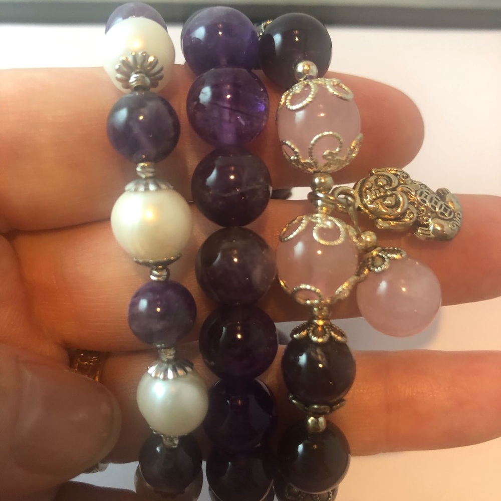 Natural Amethyst bracelets, Set of 3